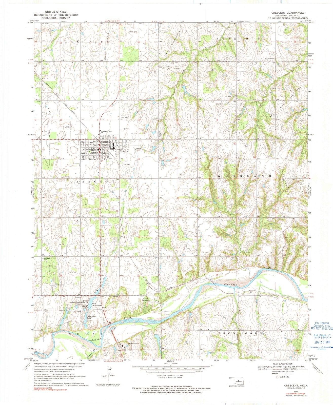 1970 Crescent, OK - Oklahoma - USGS Topographic Map