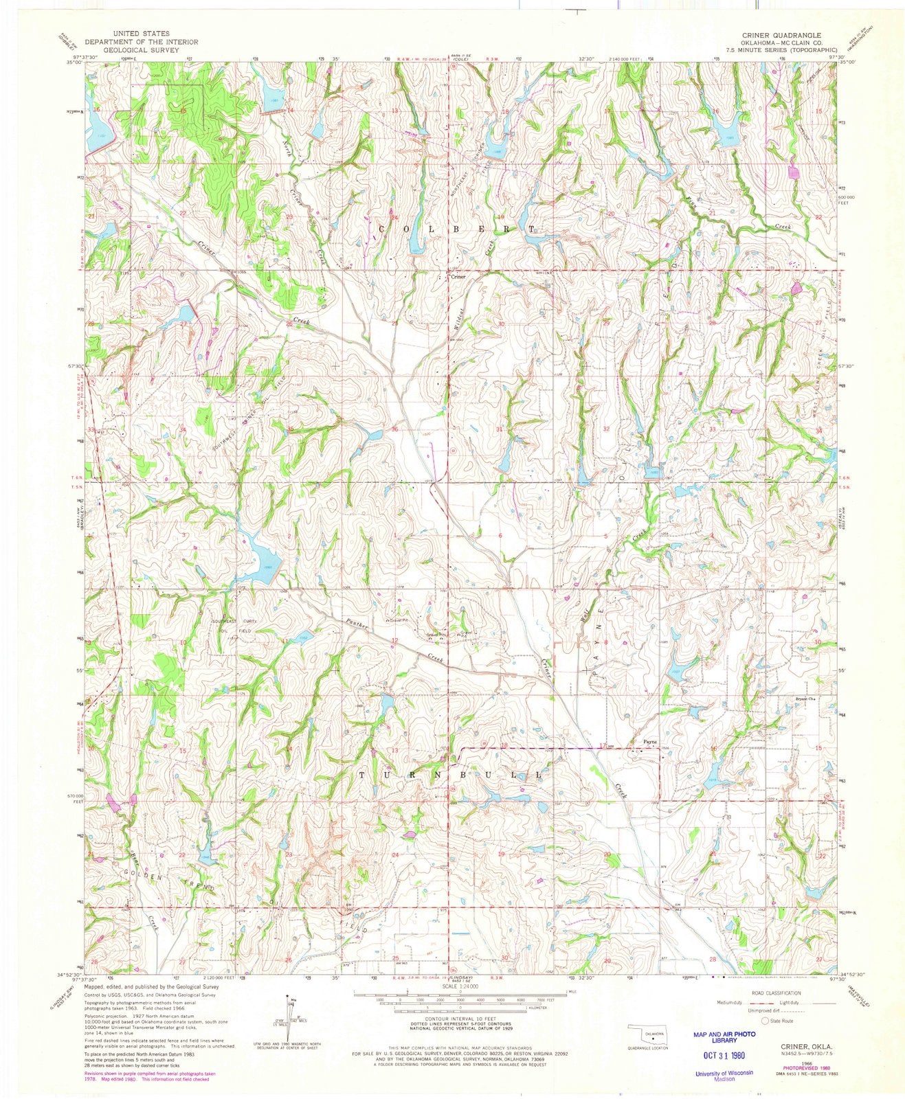 1966 Criner, OK - Oklahoma - USGS Topographic Map