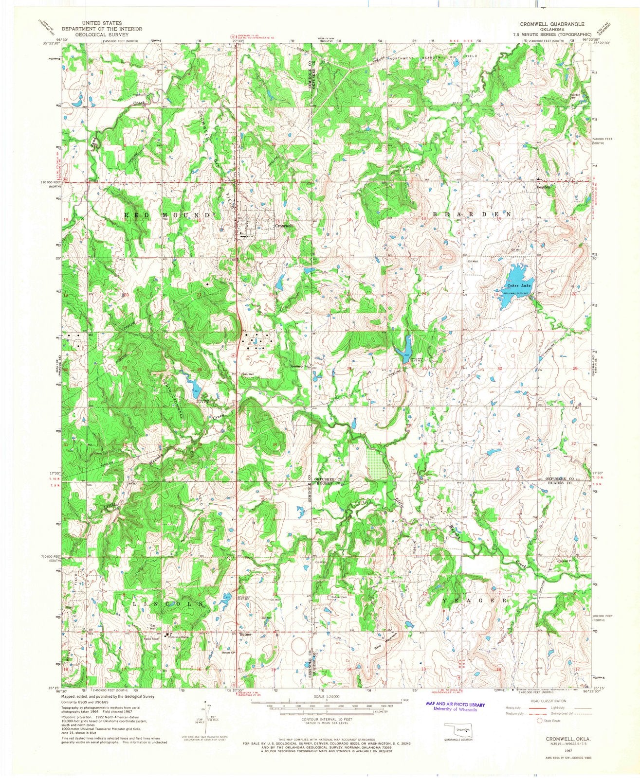 1967 Cromwell, OK - Oklahoma - USGS Topographic Map