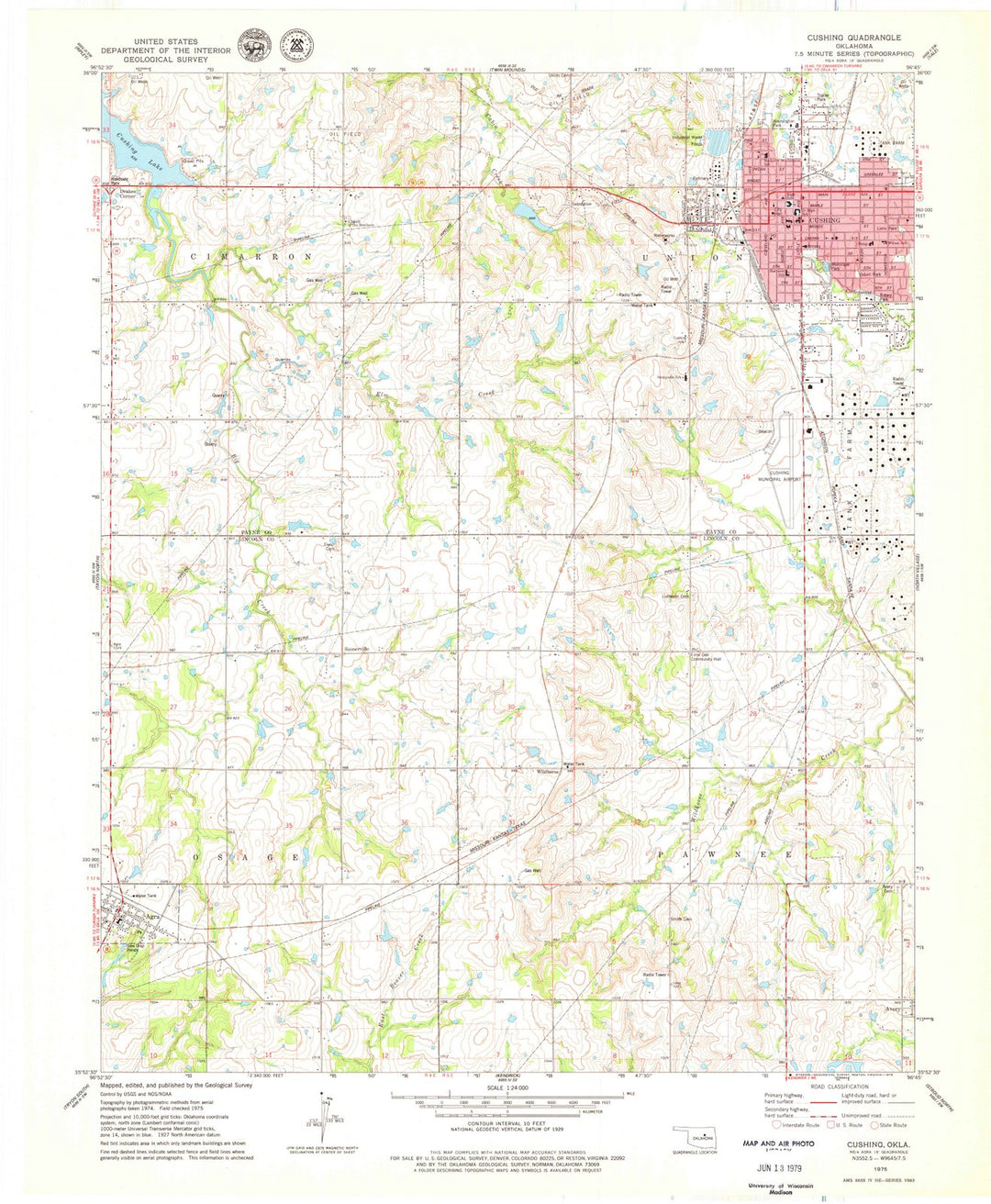 1975 Cushing, OK - Oklahoma - USGS Topographic Map