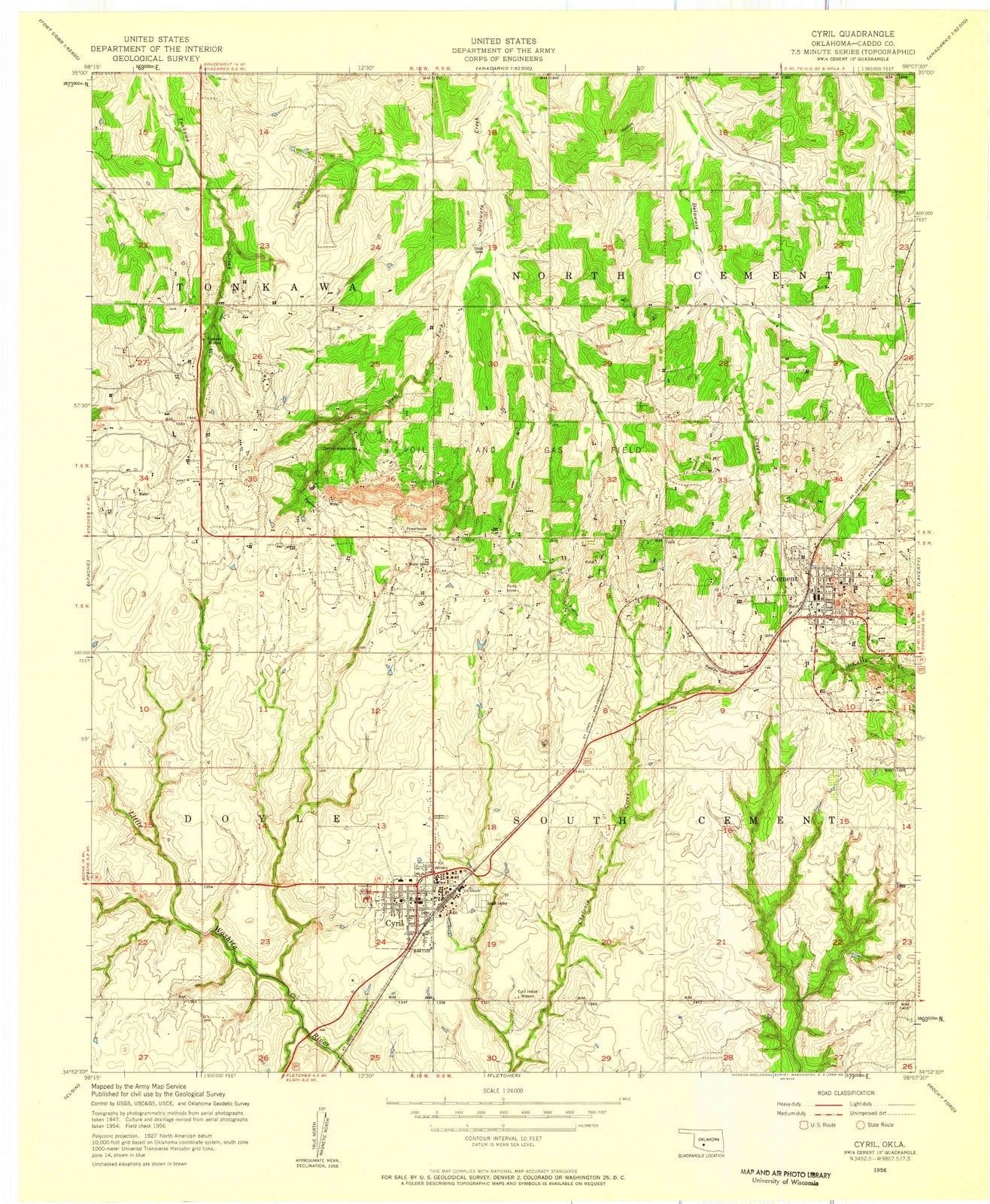 1956 Cyril, OK - Oklahoma - USGS Topographic Map