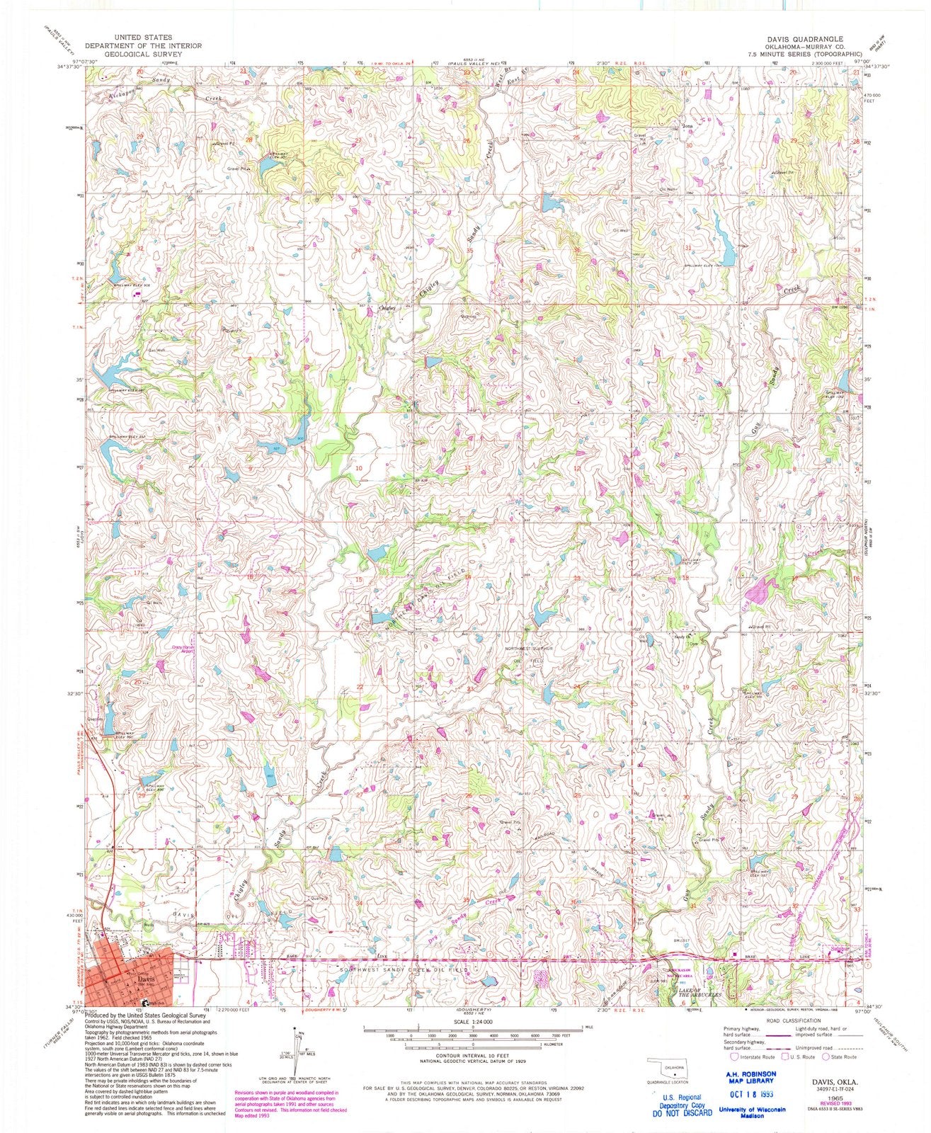 1965 Davis, OK - Oklahoma - USGS Topographic Map