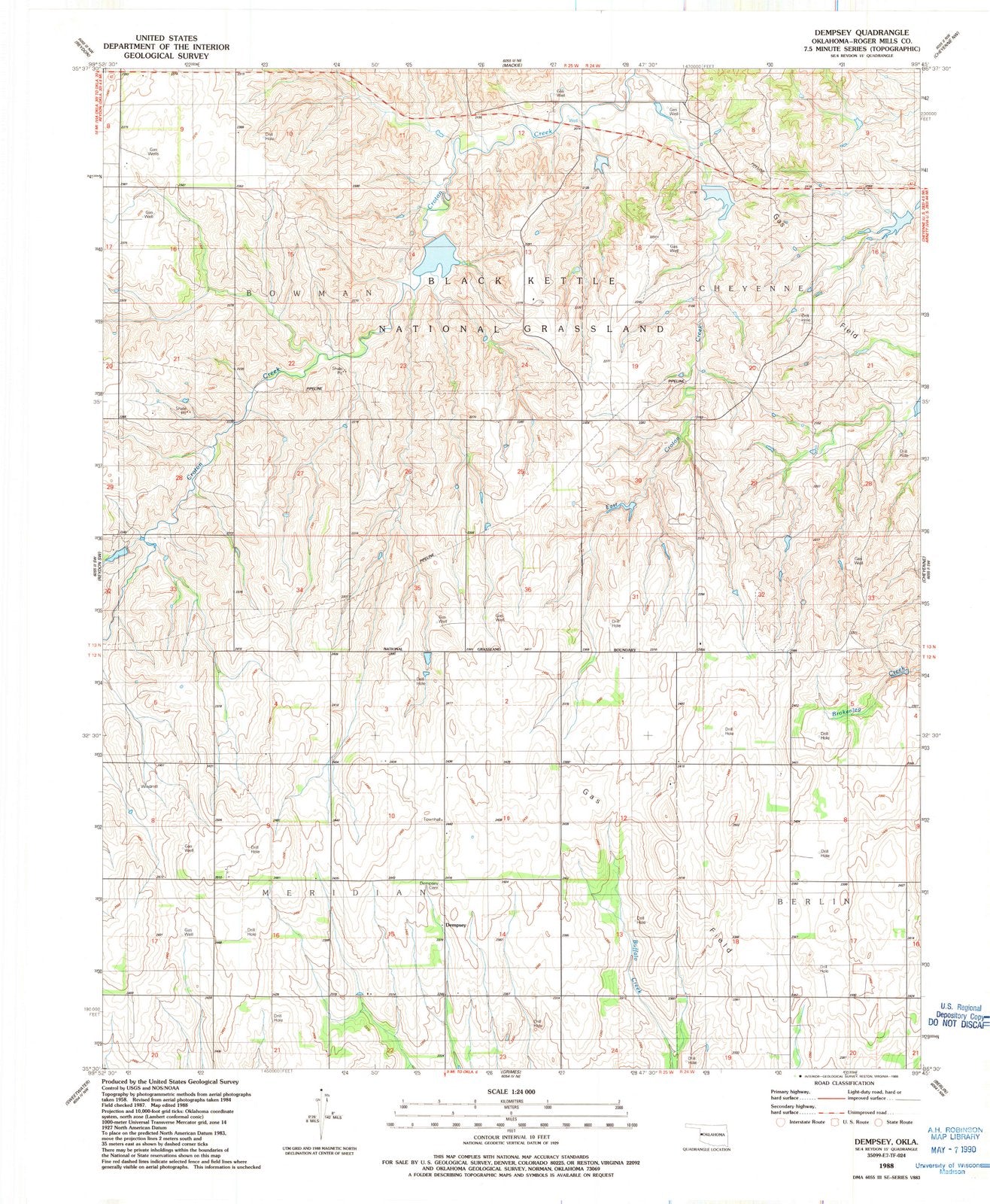 1988 Dempsey, OK - Oklahoma - USGS Topographic Map