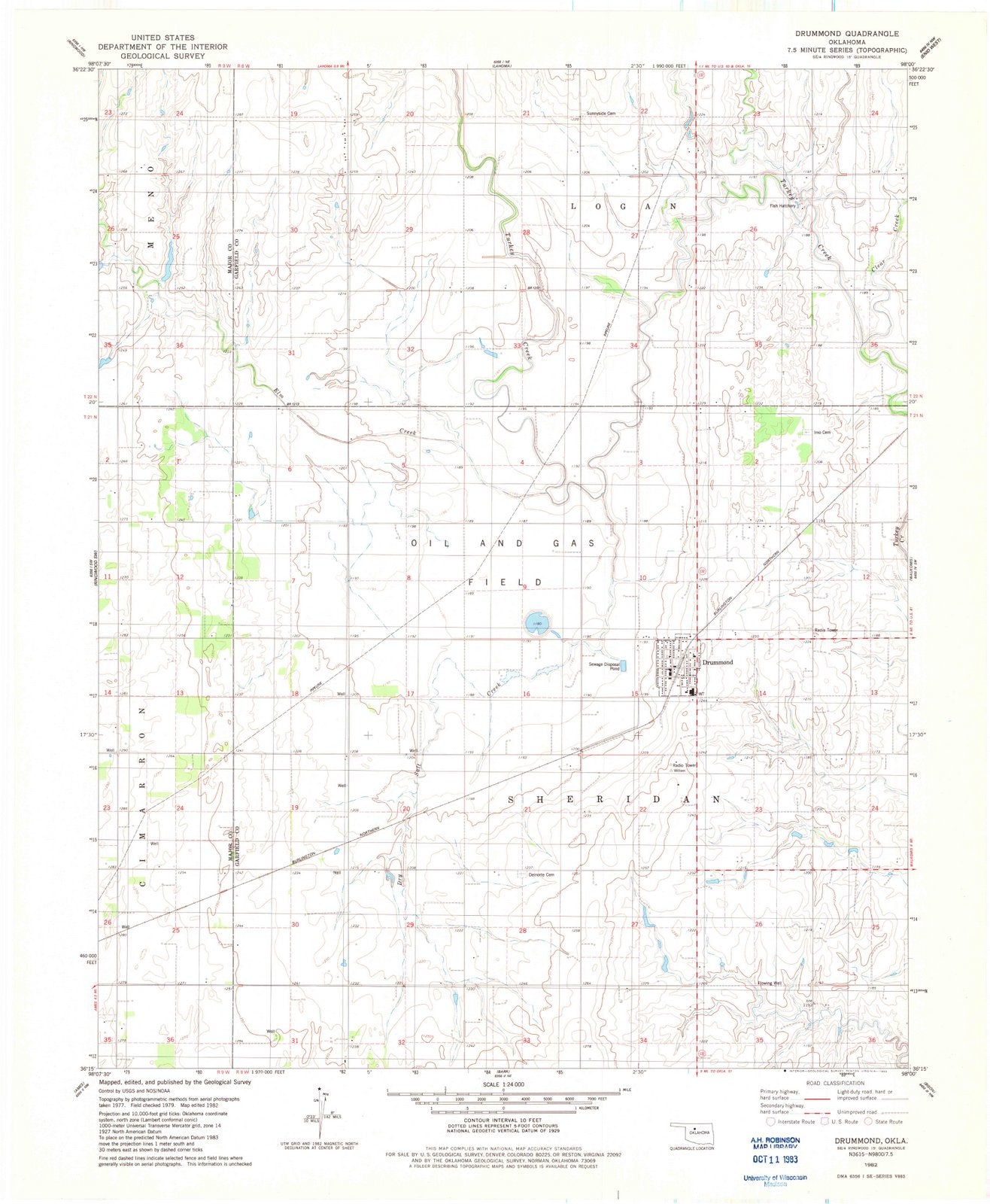 1982 Drummond, OK - Oklahoma - USGS Topographic Map