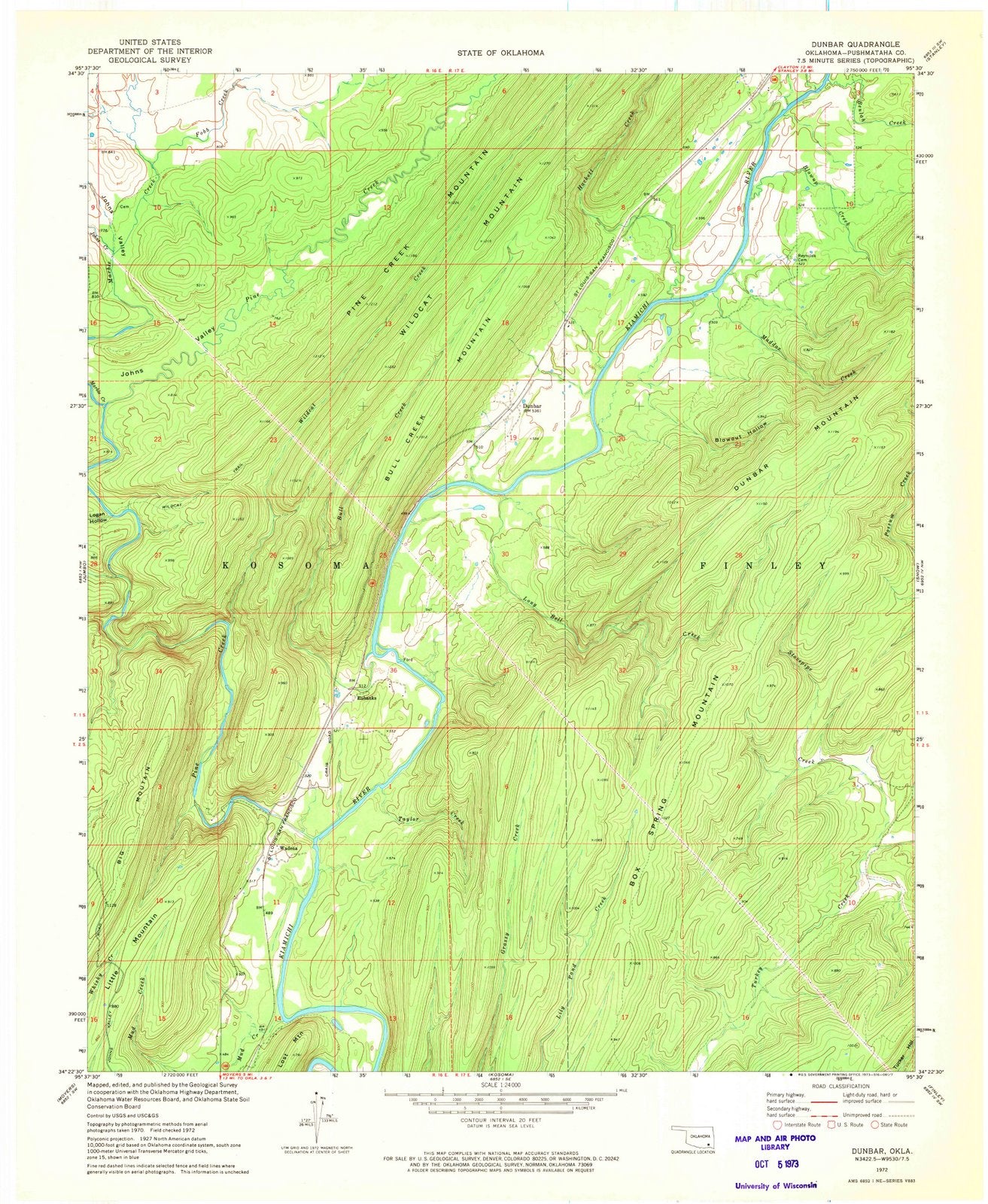 1972 Dunbar, OK - Oklahoma - USGS Topographic Map