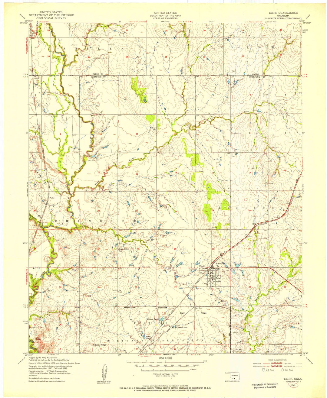 1949 Elgin, OK - Oklahoma - USGS Topographic Map