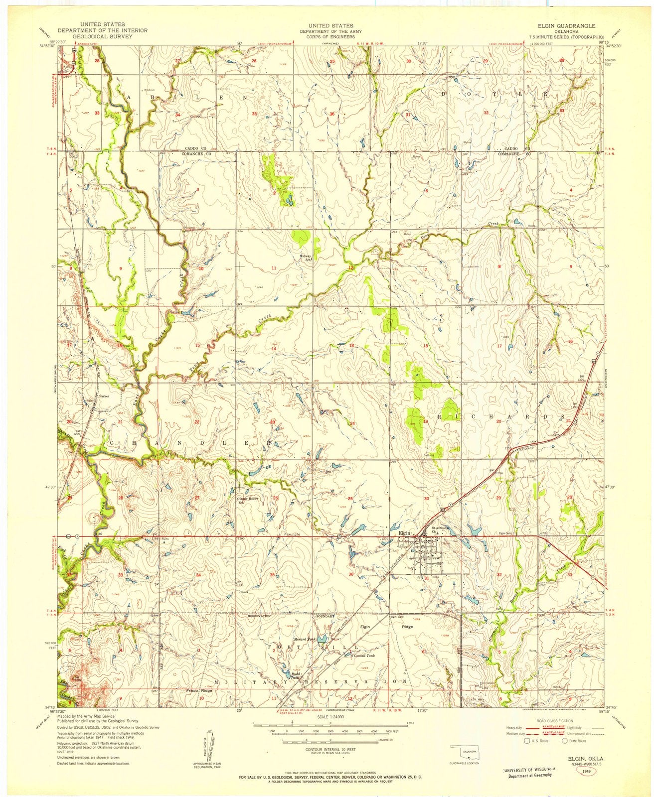 1949 Elgin, OK - Oklahoma - USGS Topographic Map