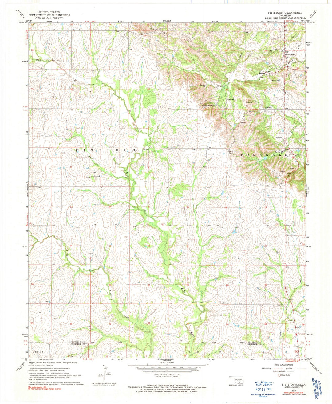 1967 Fittstown, OK - Oklahoma - USGS Topographic Map