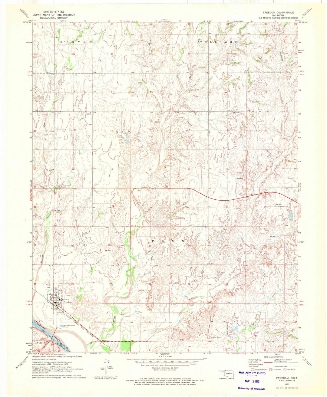 1970 Freedom, OK - Oklahoma - USGS Topographic Map