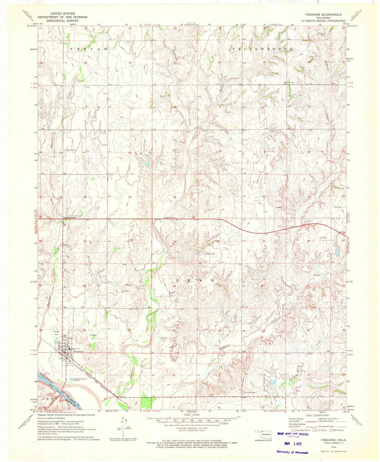 1970 Freedom, OK - Oklahoma - USGS Topographic Map