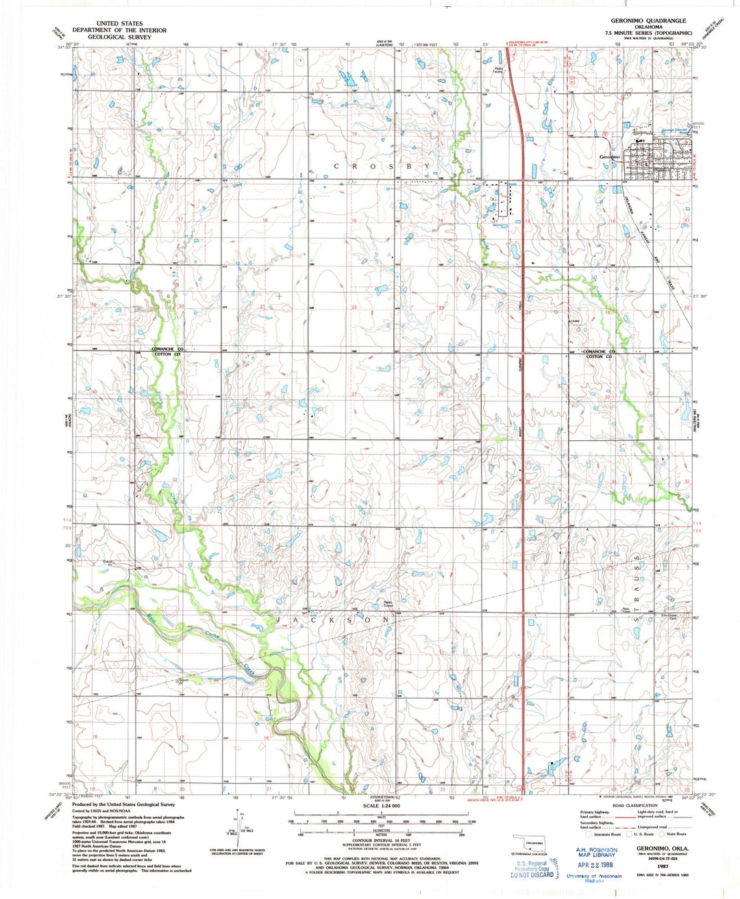 1987 Geronimo, OK - Oklahoma - USGS Topographic Map