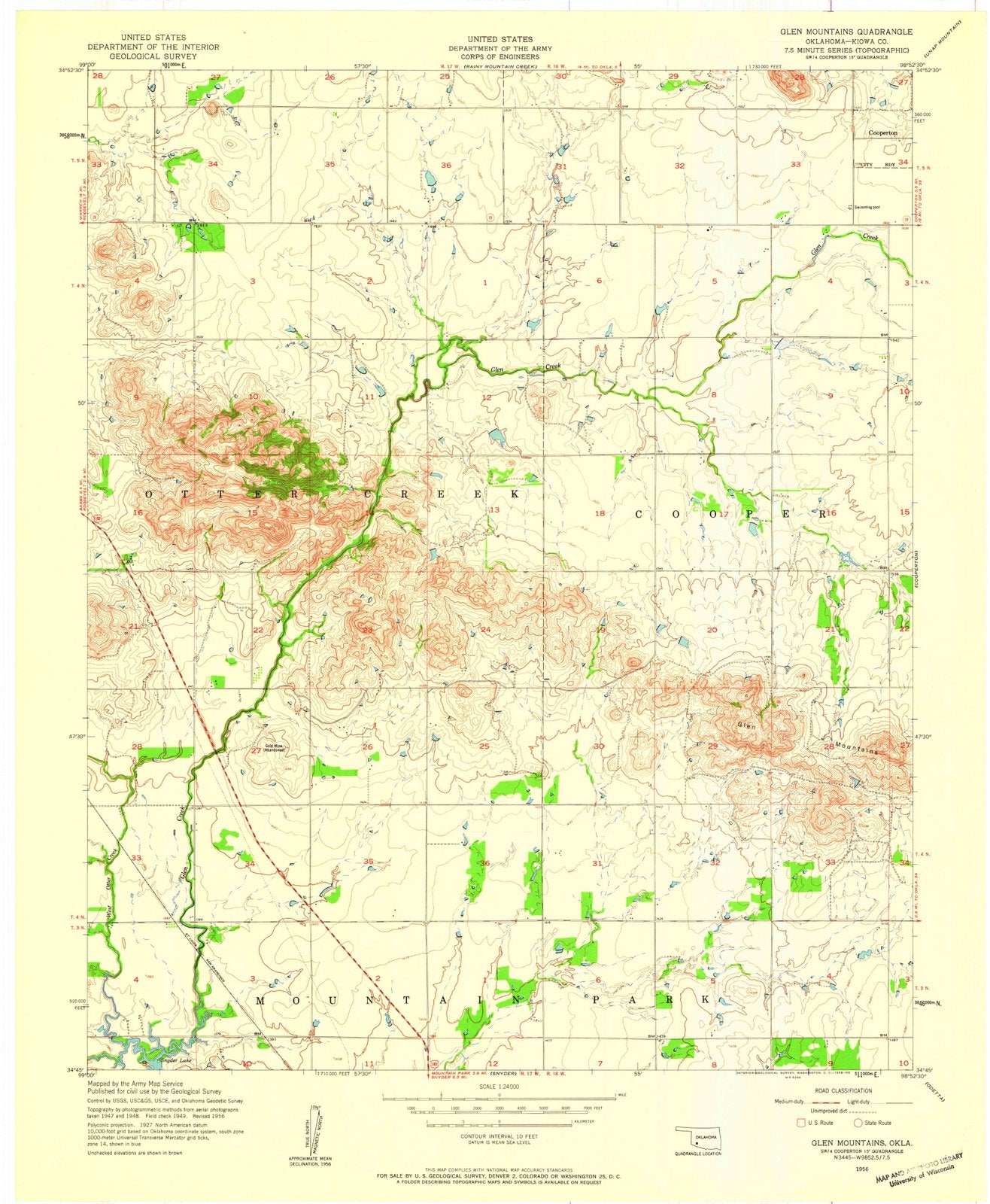 1956 Glen Mountains, OK - Oklahoma - USGS Topographic Map