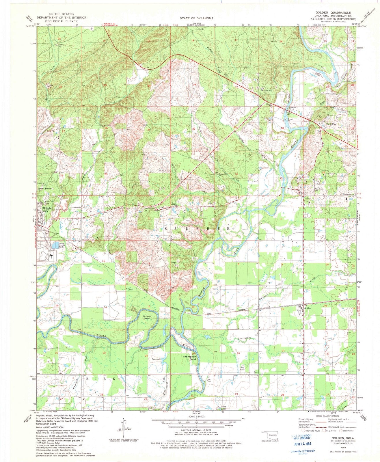 1982 Golden, OK - Oklahoma - USGS Topographic Map