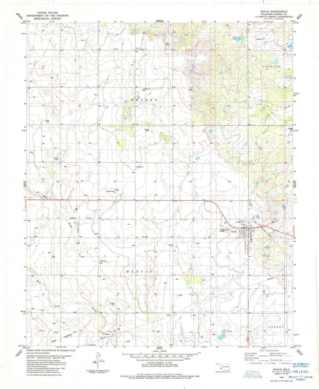 1985 Gould, OK - Oklahoma - USGS Topographic Map