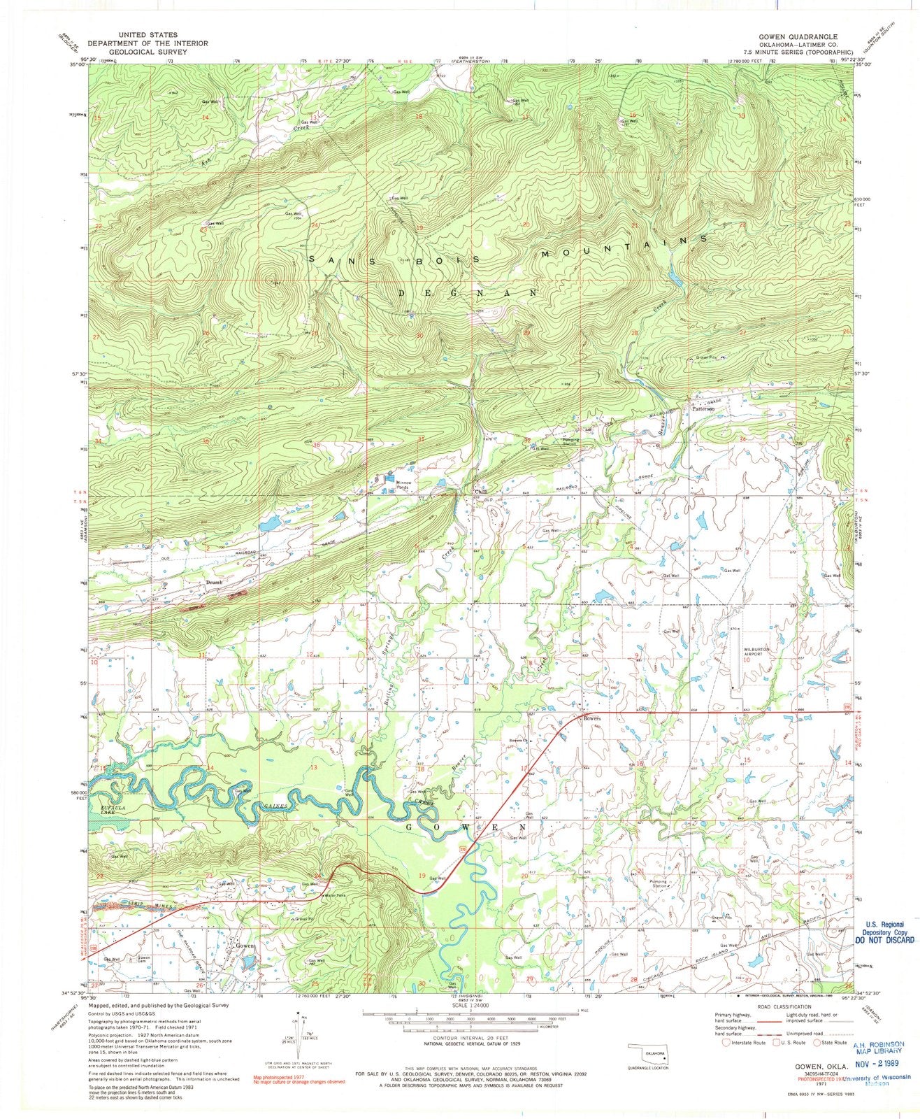 1971 Gowen, OK - Oklahoma - USGS Topographic Map