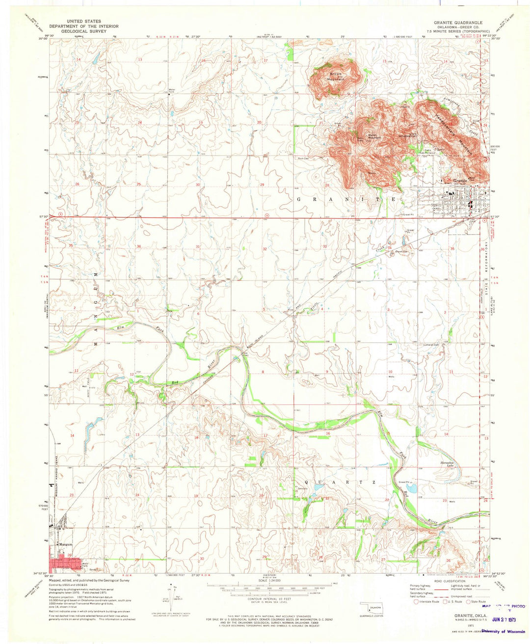 1971 Granite, OK - Oklahoma - USGS Topographic Map