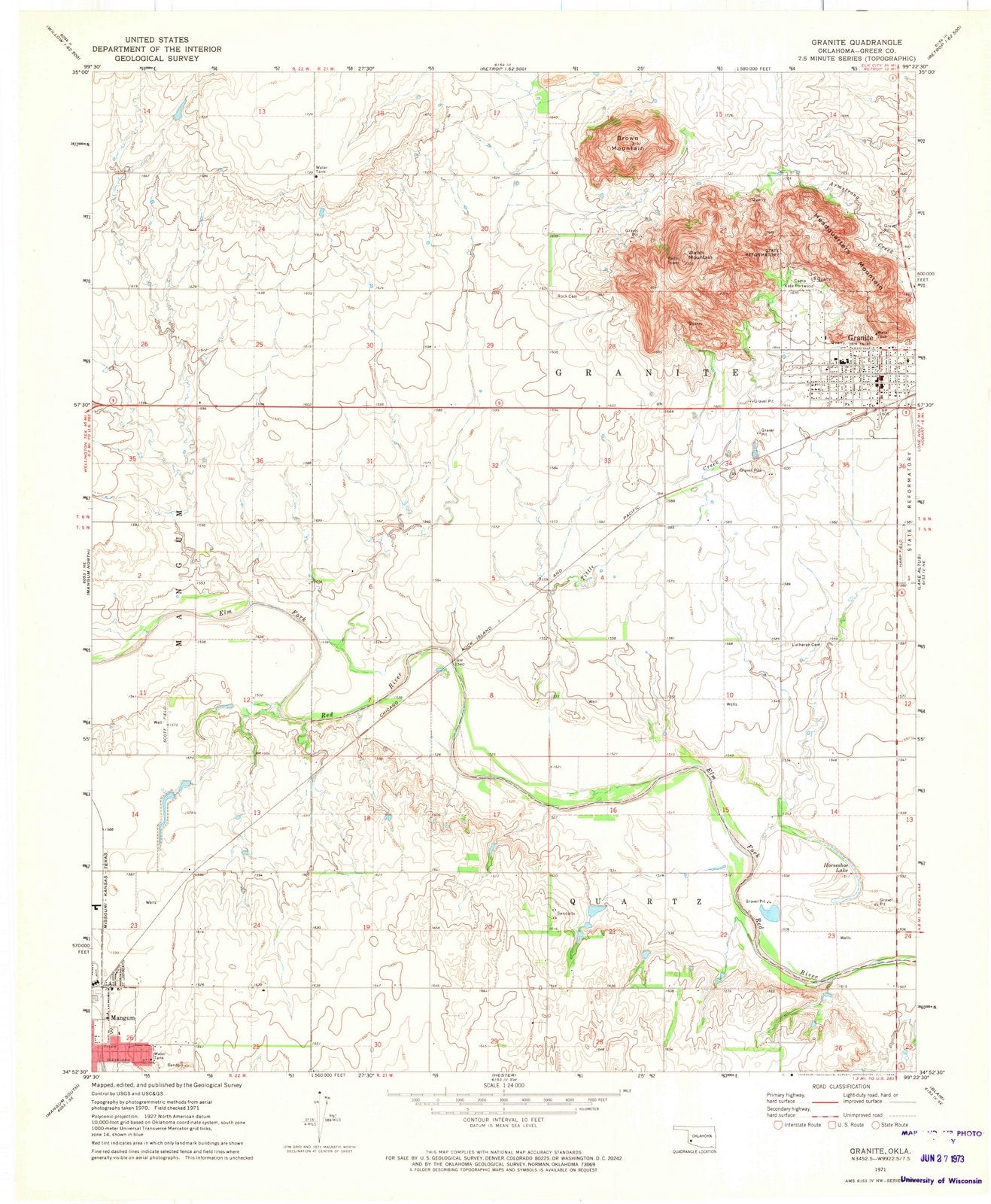 1971 Granite, OK - Oklahoma - USGS Topographic Map