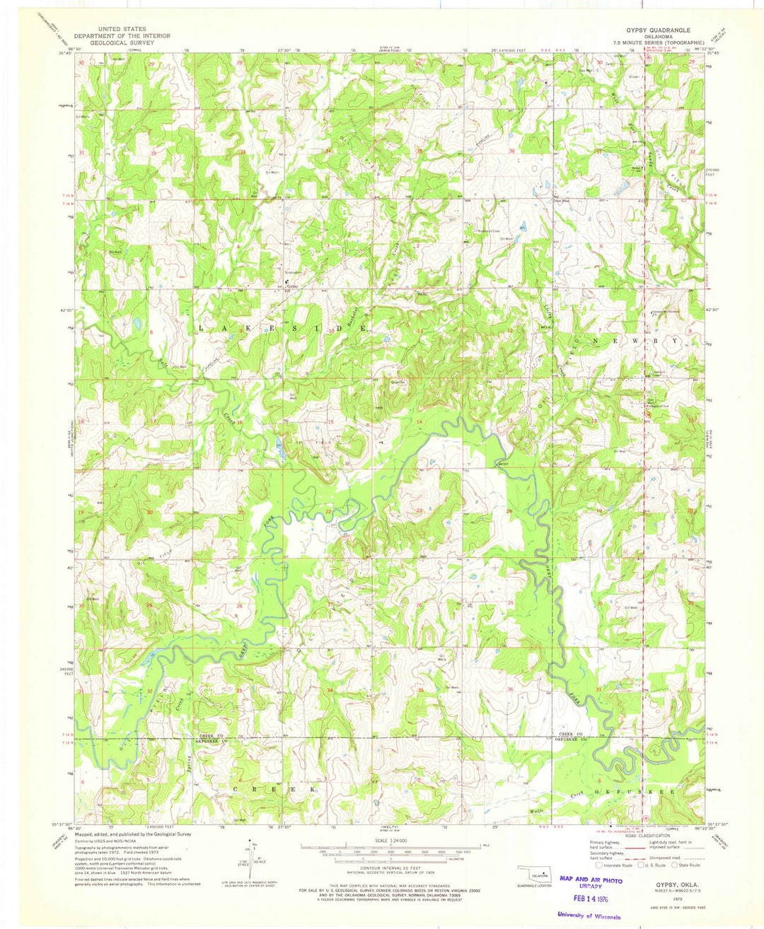 1973 Gypsy, OK - Oklahoma - USGS Topographic Map