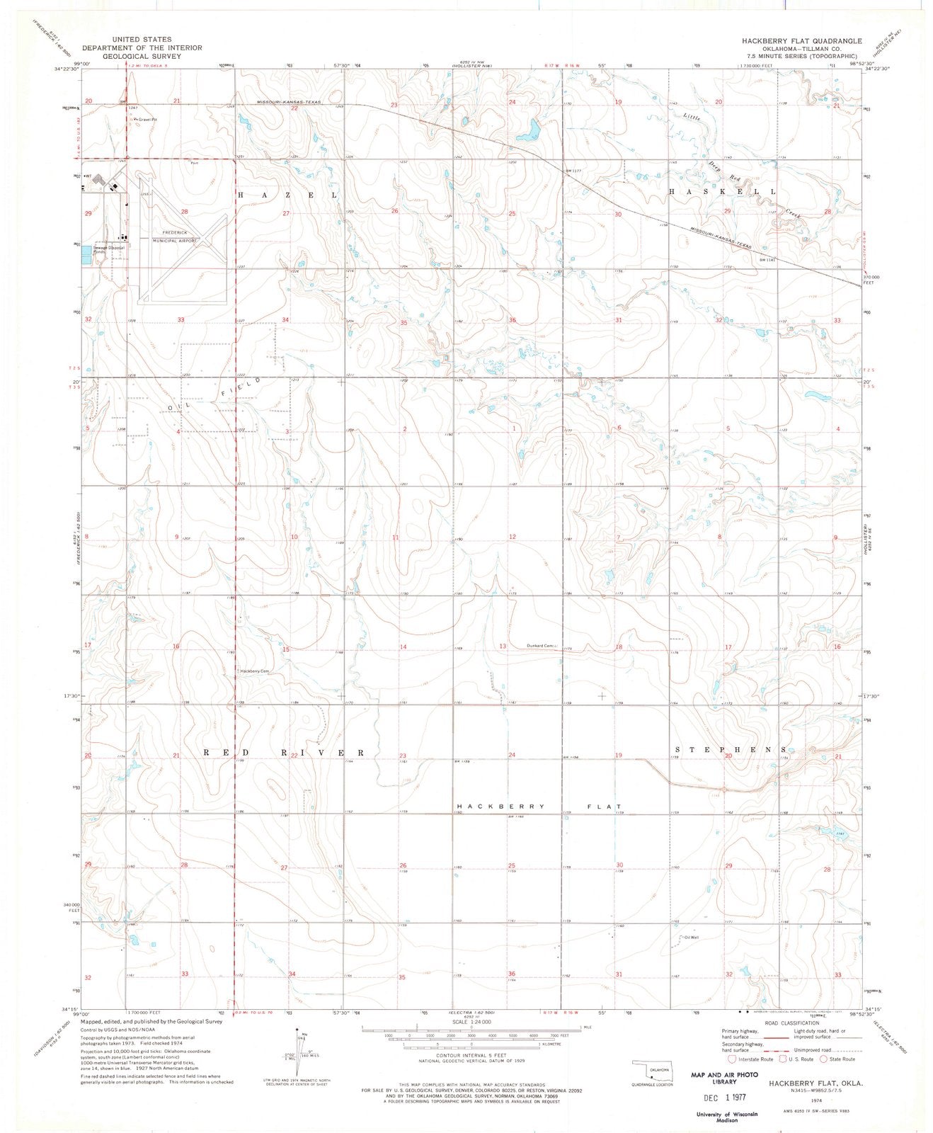 1974 Hackberry Flat, OK - Oklahoma - USGS Topographic Map