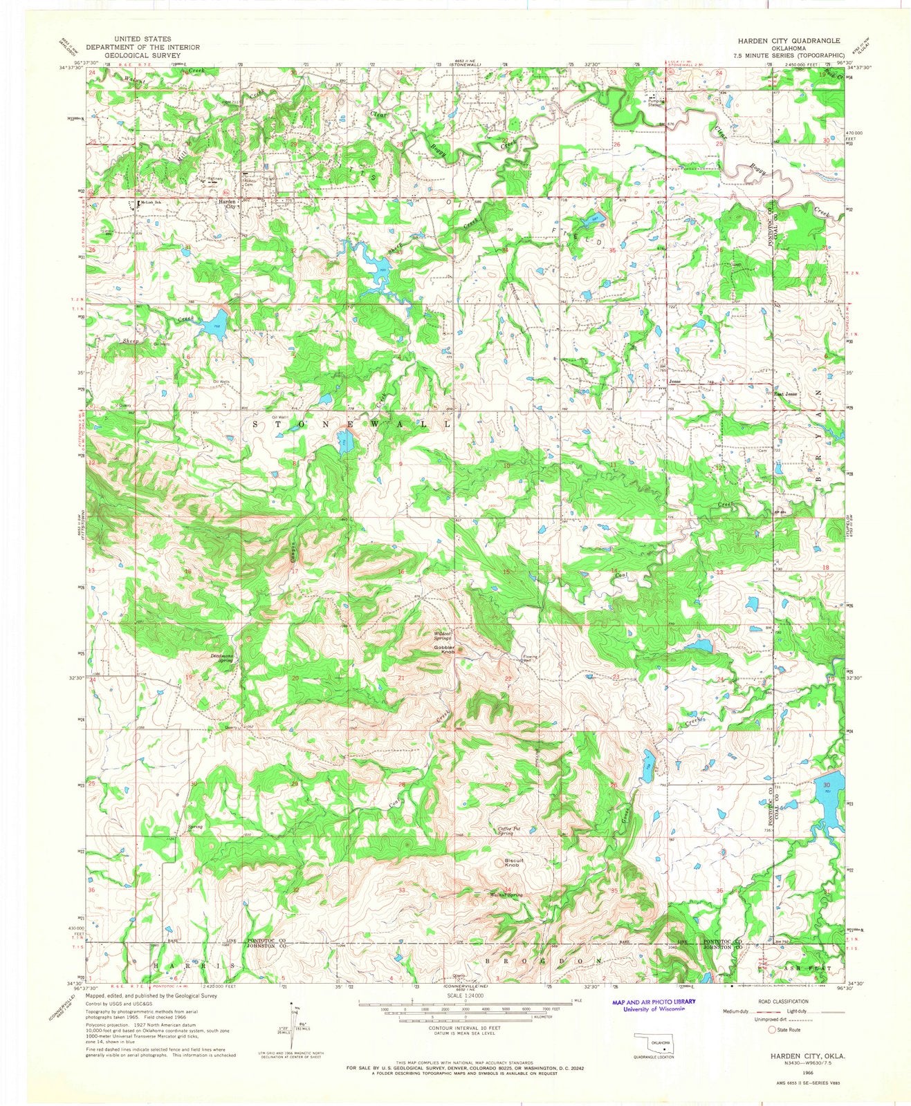1966 Harden City, OK - Oklahoma - USGS Topographic Map