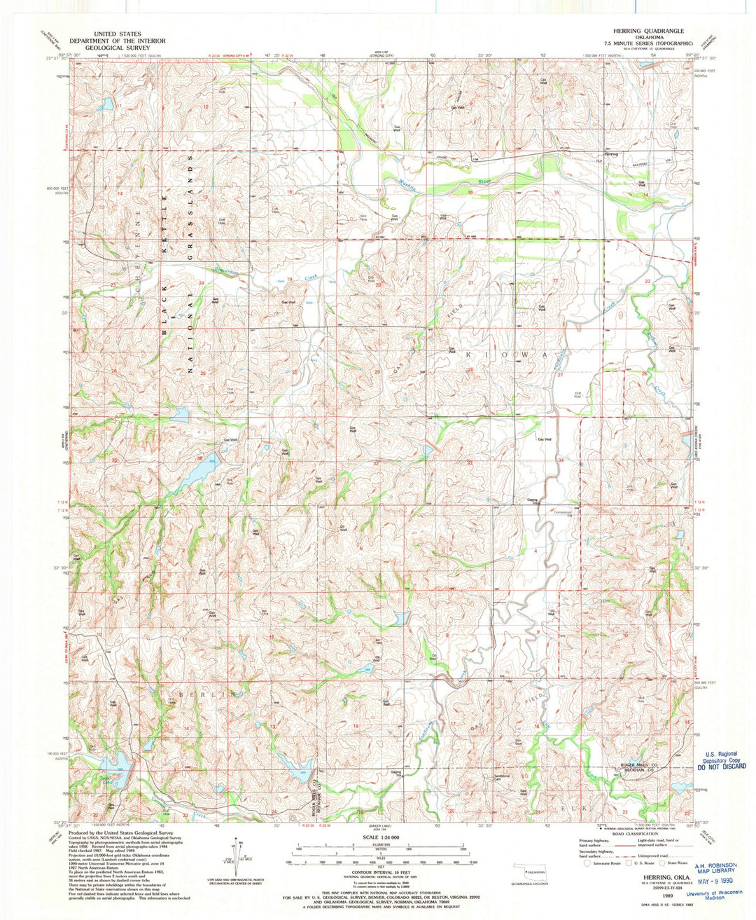 1989 Herring, OK - Oklahoma - USGS Topographic Map