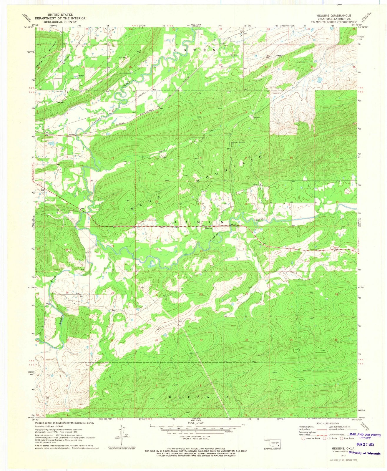 1971 Higgins, OK - Oklahoma - USGS Topographic Map