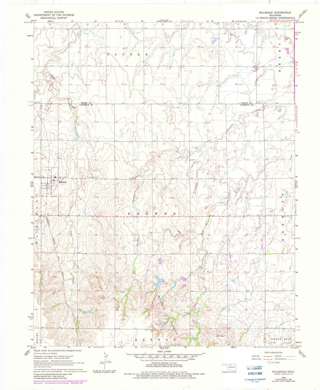 1968 Hillsdale, OK - Oklahoma - USGS Topographic Map