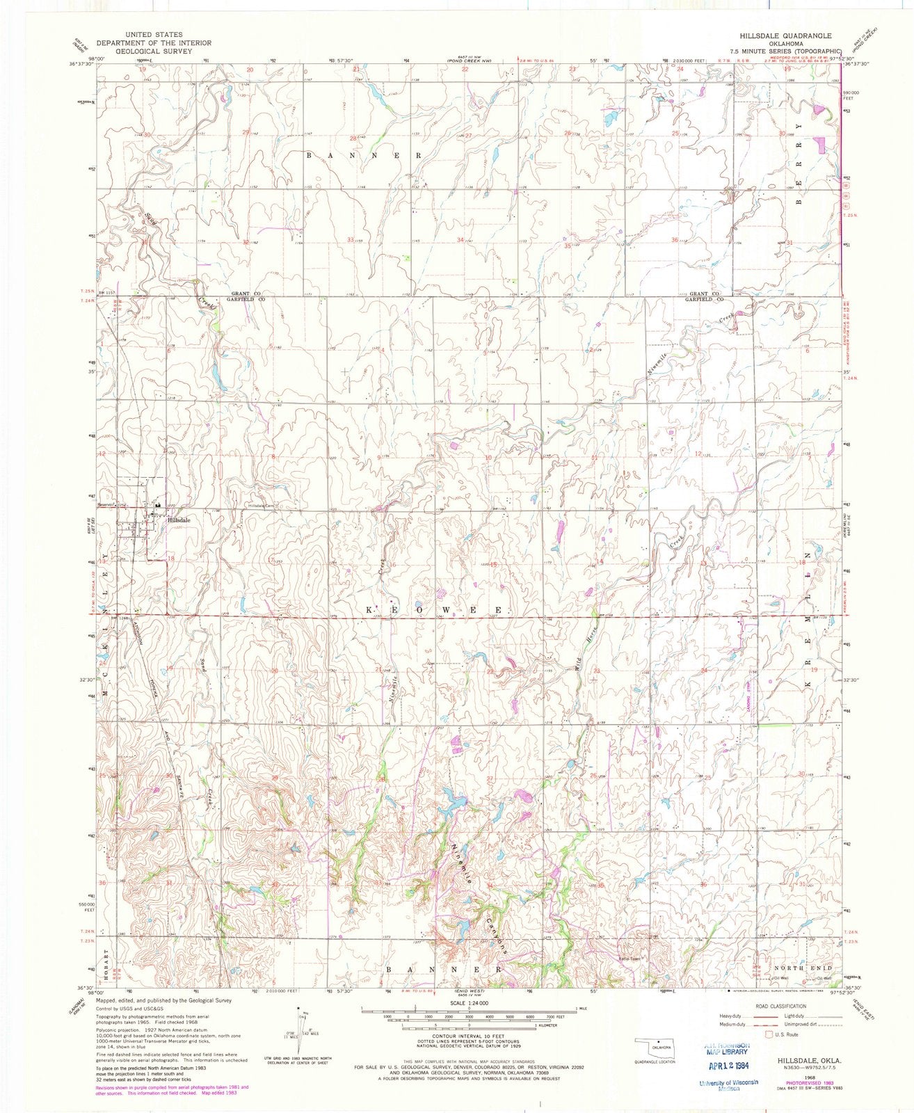 1968 Hillsdale, OK - Oklahoma - USGS Topographic Map