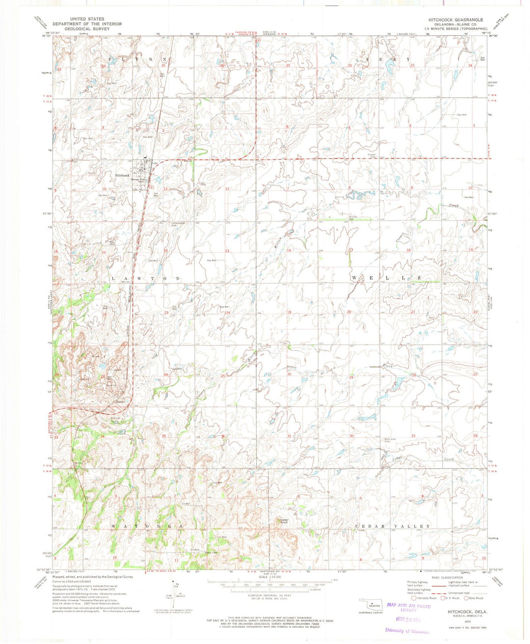 1972 Hitchcock, OK - Oklahoma - USGS Topographic Map