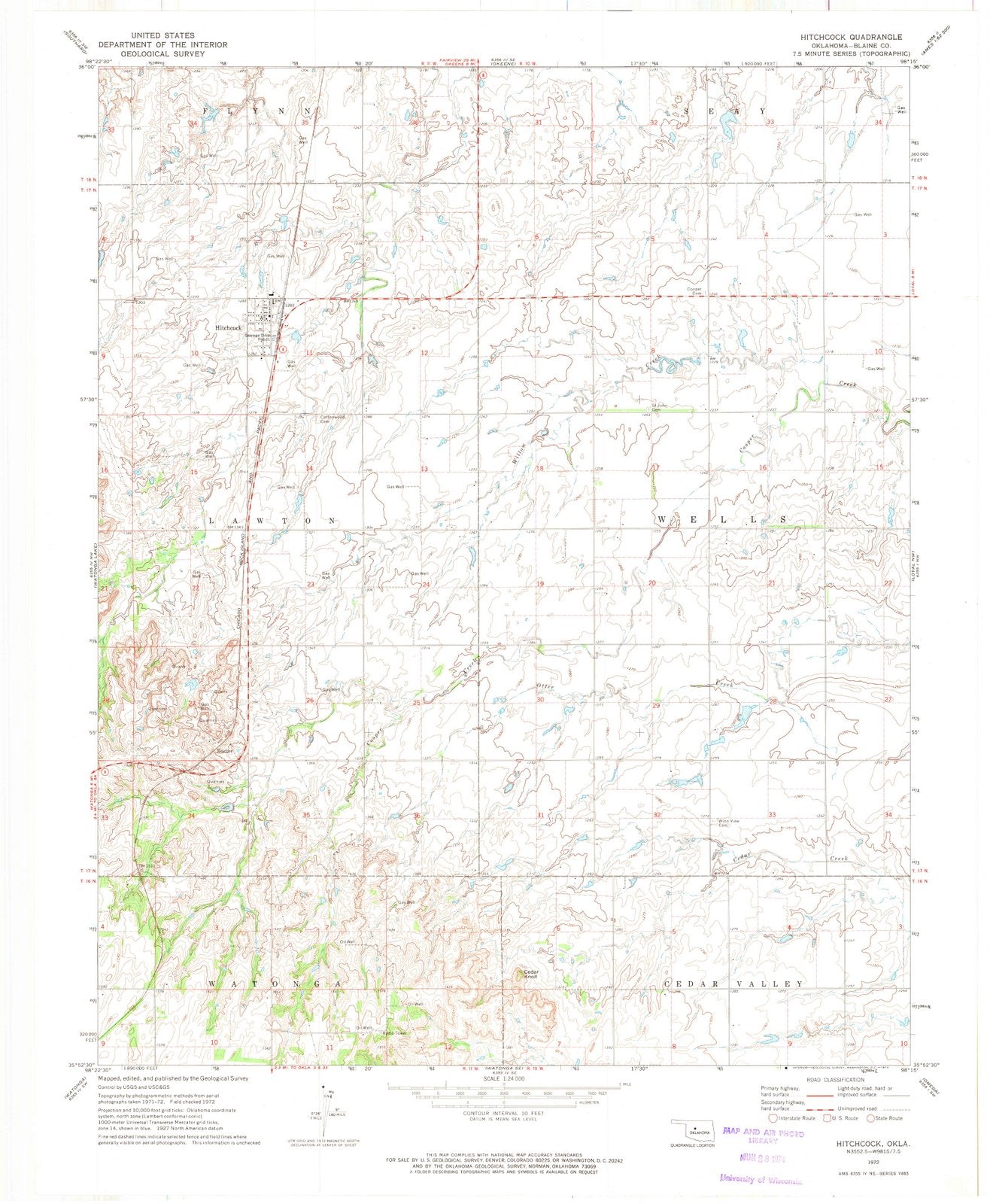 1972 Hitchcock, OK - Oklahoma - USGS Topographic Map