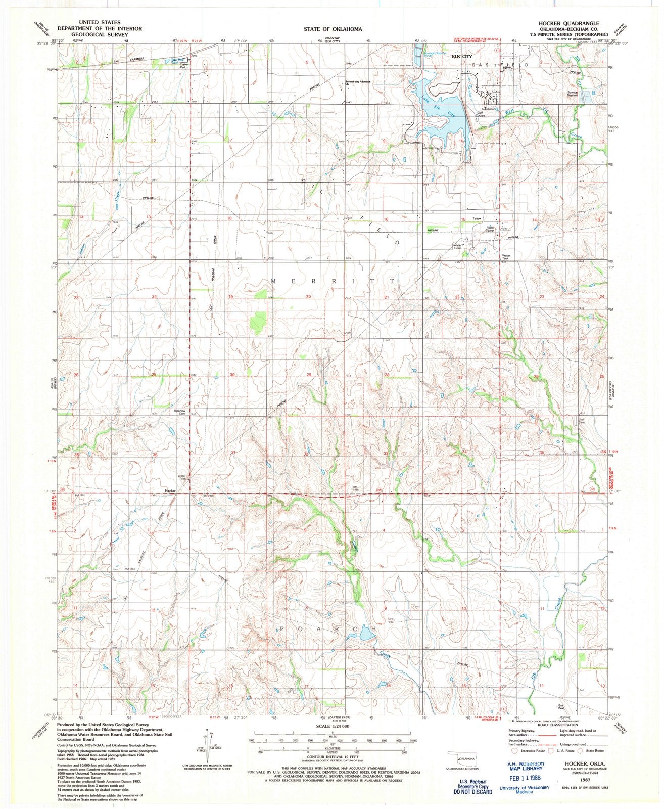 1987 Hocker, OK - Oklahoma - USGS Topographic Map