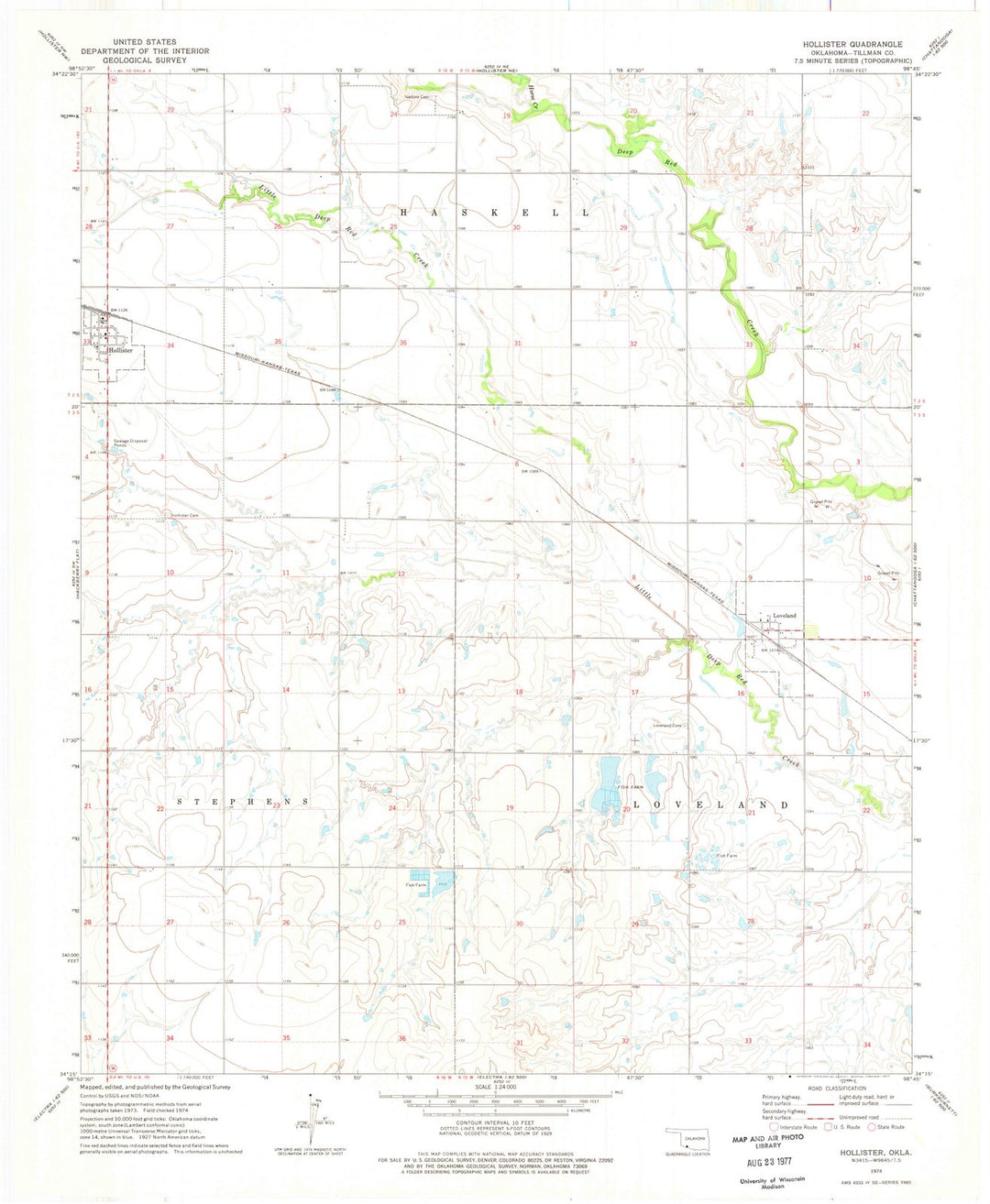 1974 Hollister, OK - Oklahoma - USGS Topographic Map