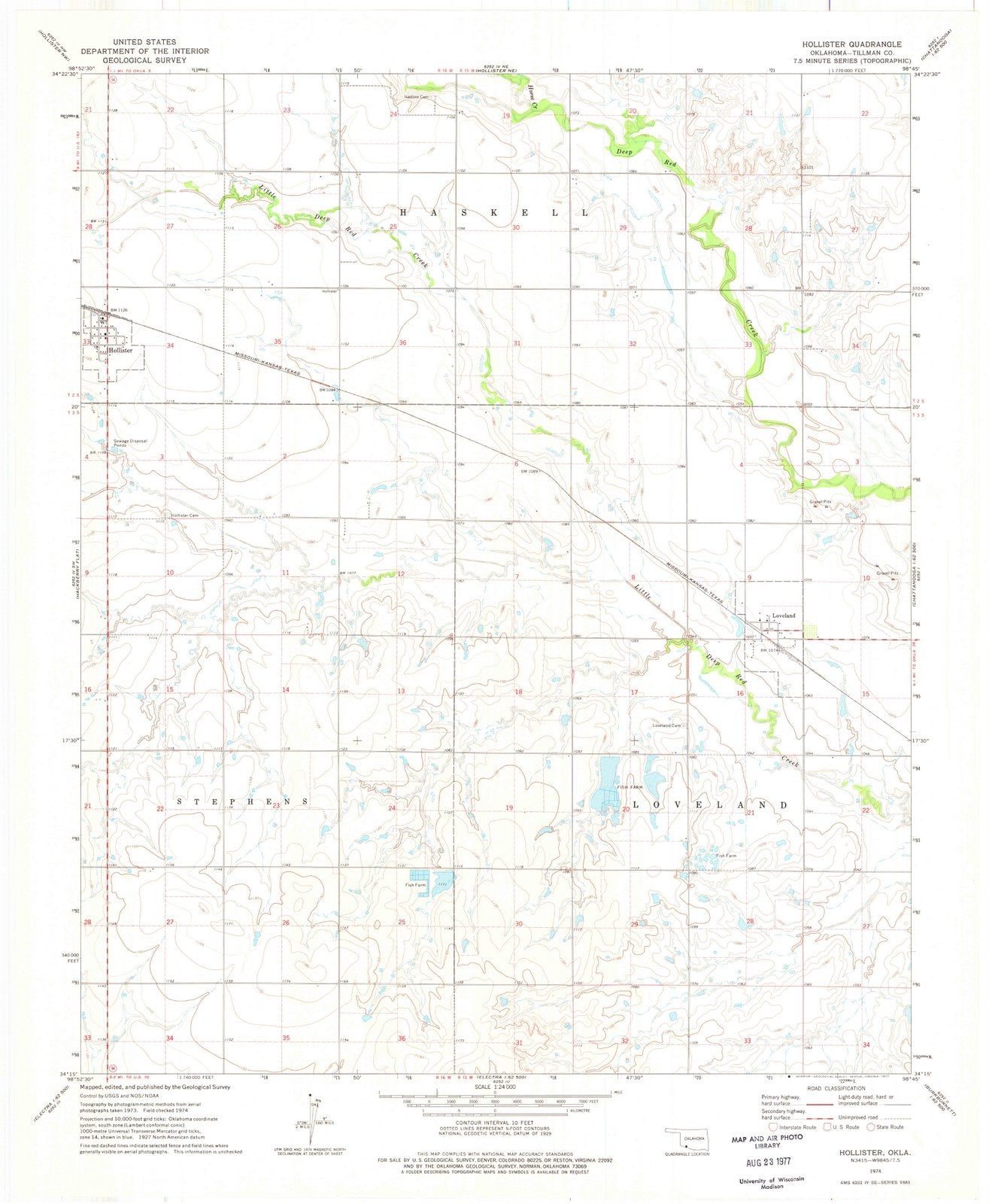 1974 Hollister, OK - Oklahoma - USGS Topographic Map