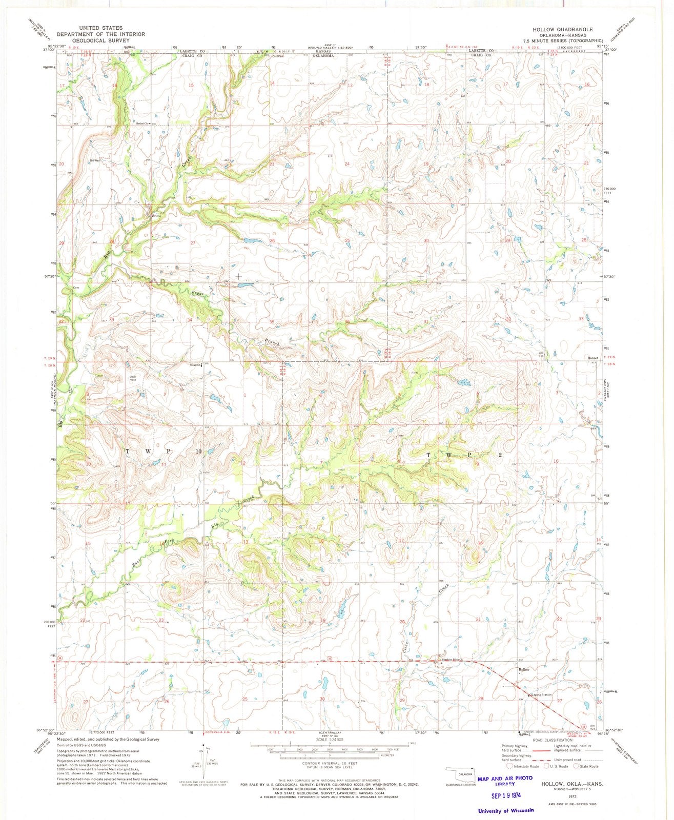 1972 Hollow, OK - Oklahoma - USGS Topographic Map
