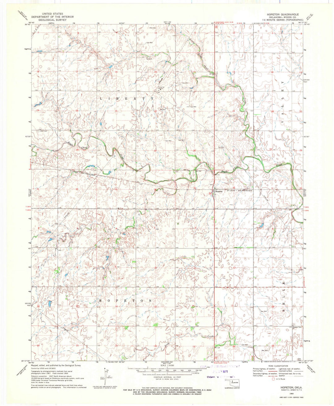 1969 Hopeton, OK - Oklahoma - USGS Topographic Map