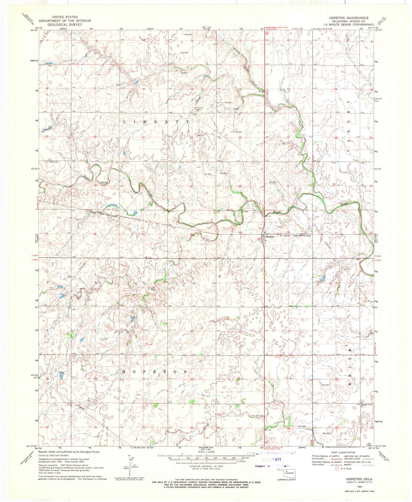 1969 Hopeton, OK - Oklahoma - USGS Topographic Map