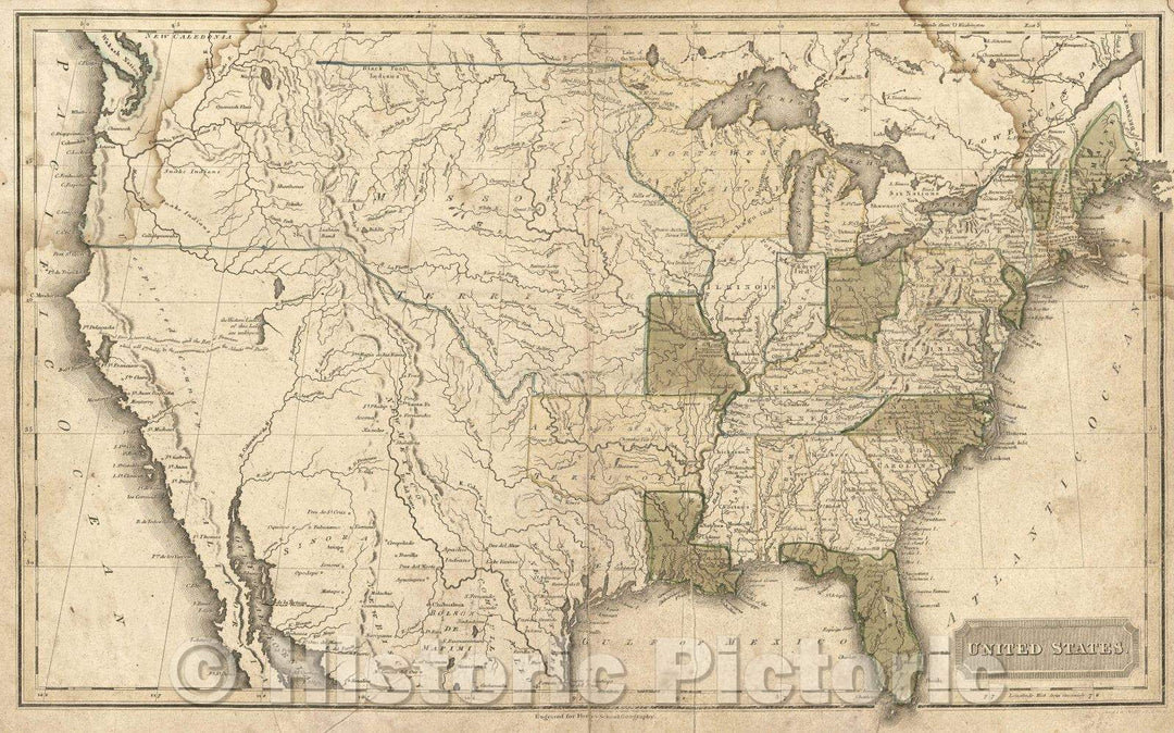 Historic Map : France and New England, Vintage Wall Art , v2