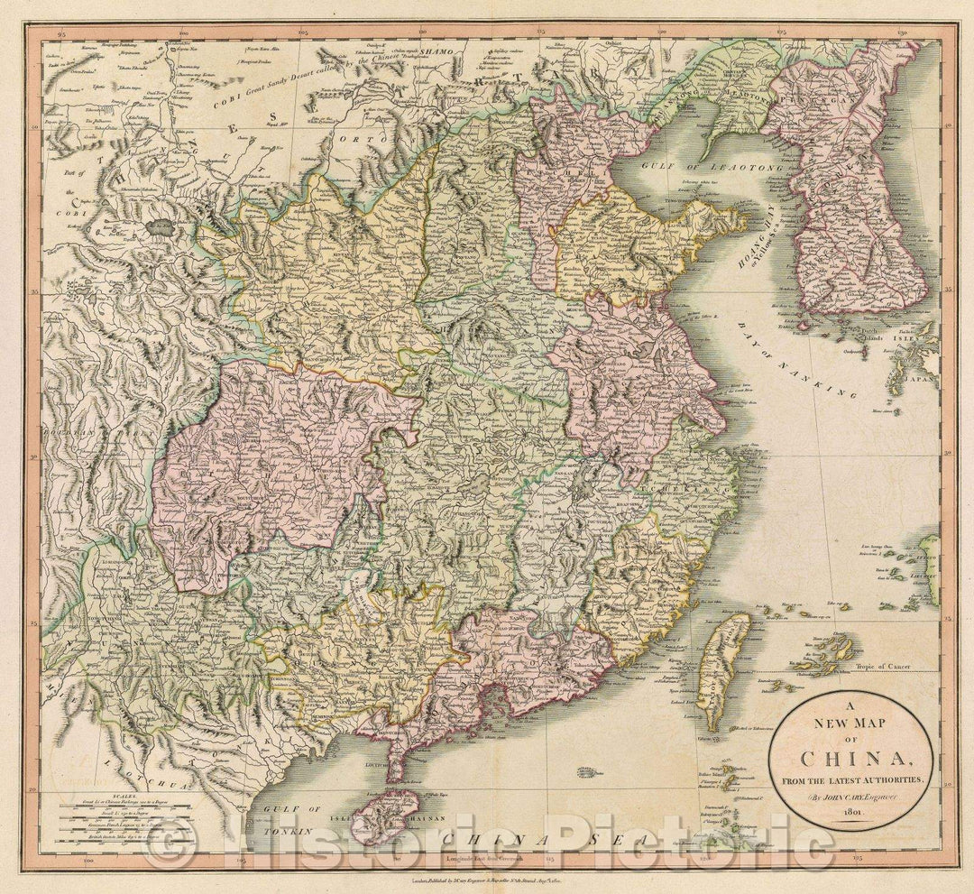 Historic Map : A New Map of China, from the latest Authorities, By John Cary, Engraver 1801, 1801 , Vintage Wall Art