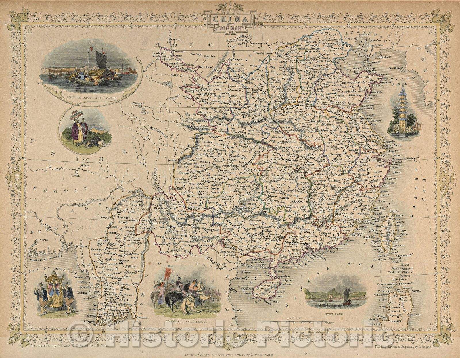 Historic Map : China and Birmah, 1851 , Vintage Wall Art