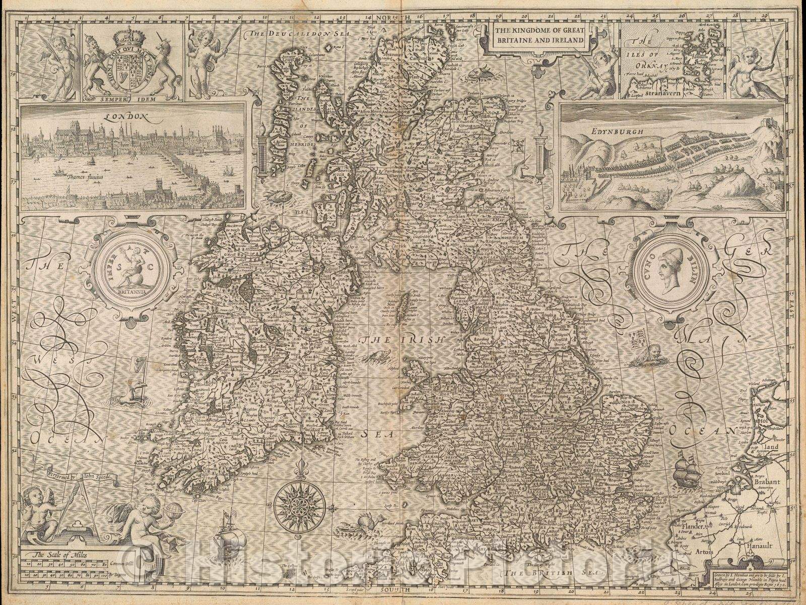 Historic Map : The Kingdom of Great Britaine and Ireland performed by John Speede, 1610 , Vintage Wall Art