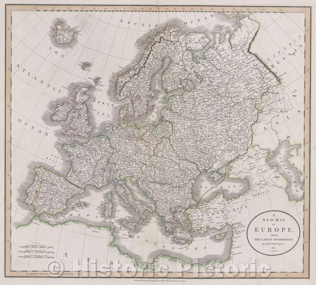 Historic Map : A New Map of Europe, from the Latest Authorities. By John Cary, Engraver. 1804., 1804 , Vintage Wall Art