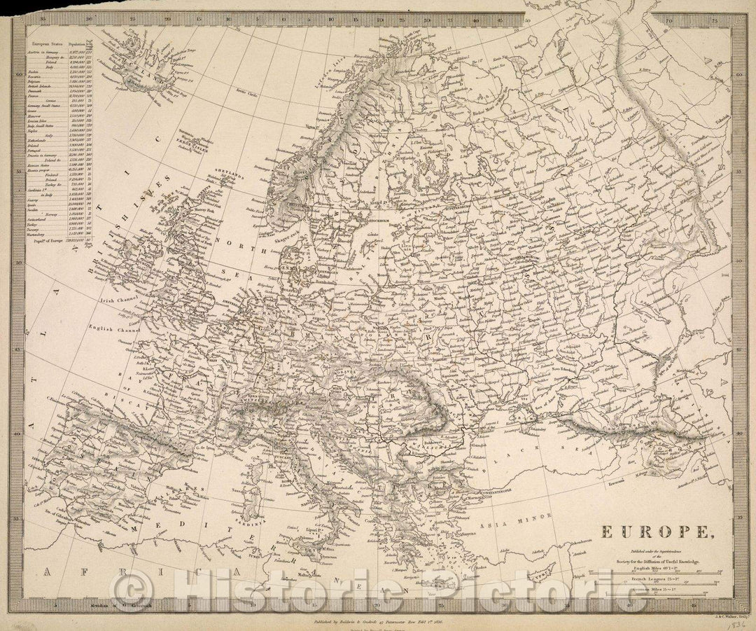 Historic Map : Europe Published under the Superintendence of the Society for the Diffusion of Useful Knowledge., 1836 , Vintage Wall Art