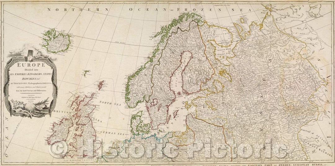 Historic Map : Europe Divided into its Empires, Kingdoms, States, Republics, and ca. by Thos. Kitchin, Hydrographer To the King with many Additions and Improvements, 1787 , Vintage Wall Art