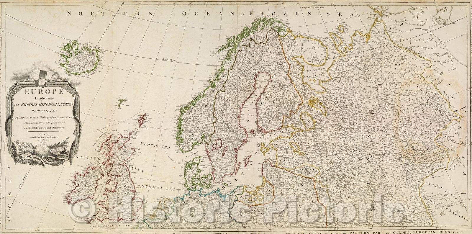 Historic Map : Europe Divided into its Empires, Kingdoms, States, Republics, and ca. by Thos. Kitchin, Hydrographer To the King with many Additions and Improvements, 1787 , Vintage Wall Art