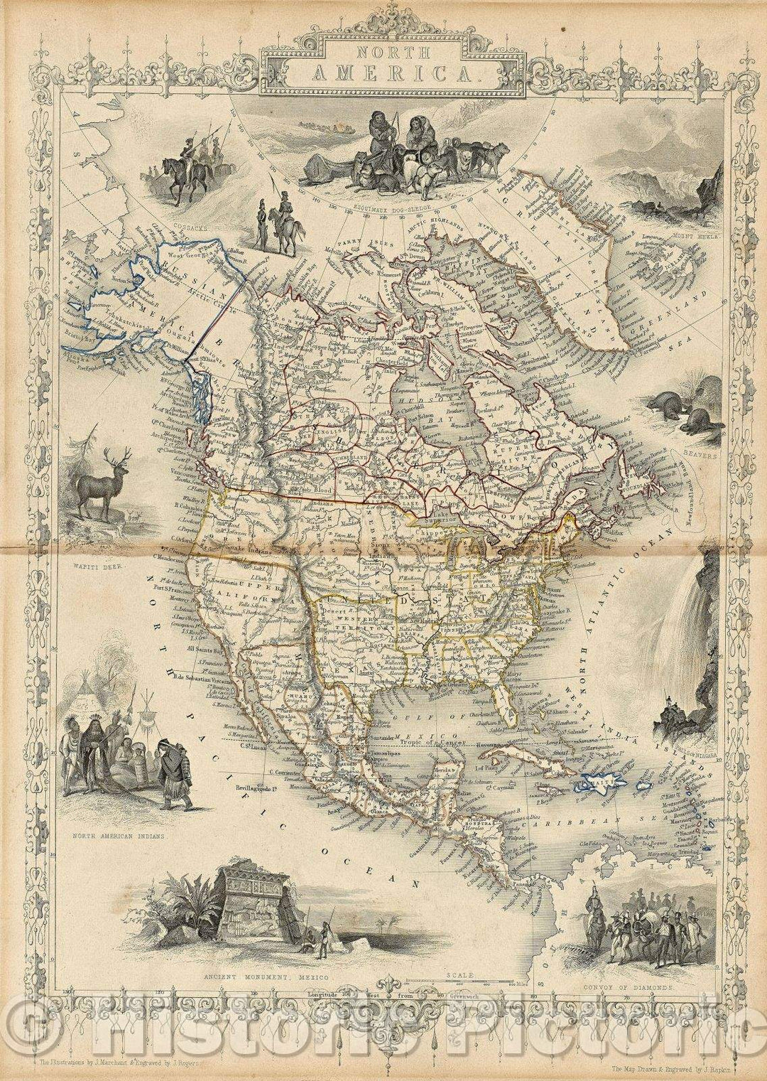 Historic Map : North America, c. 1840 , Vintage Wall Art