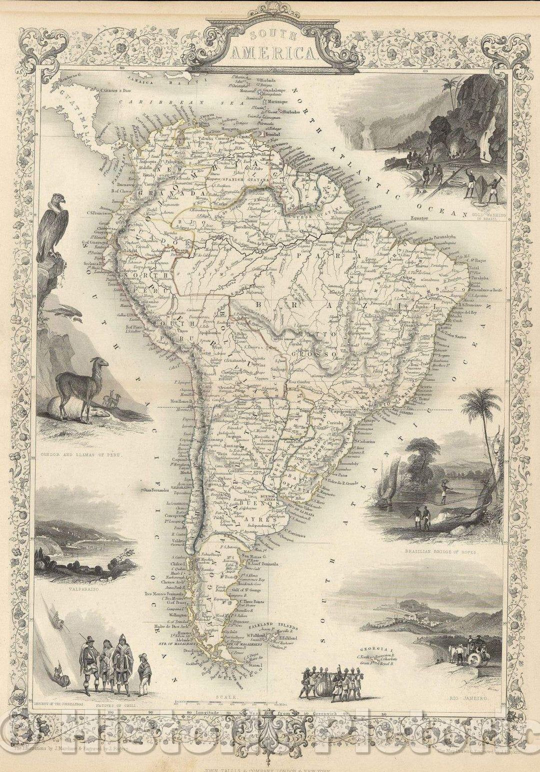 Historic Map : South America, 1848 , Vintage Wall Art