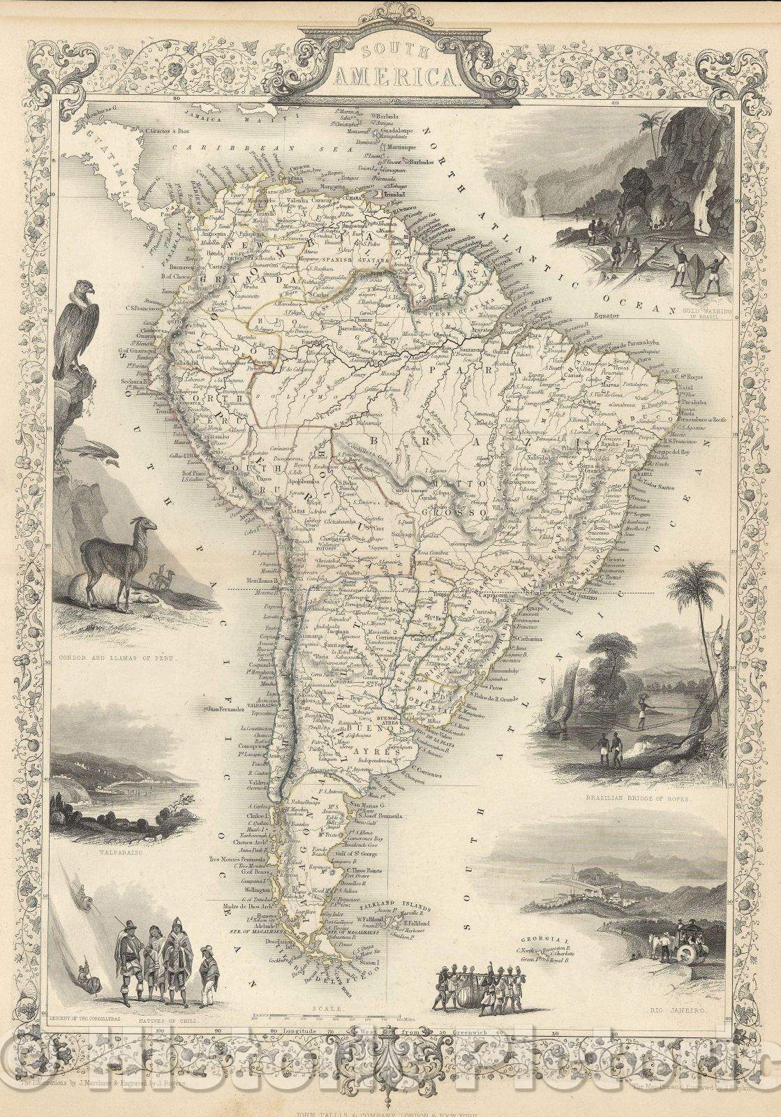 Historic Map : South America, 1848 , Vintage Wall Art