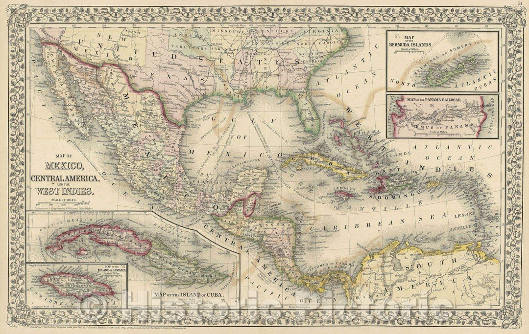 Historic Map : Map of Mexico, Central America, and West Indies., 1867 , Vintage Wall Art