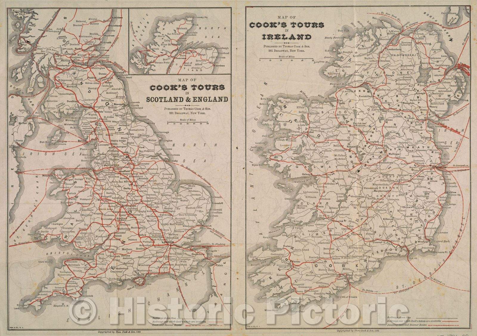 Historic Map : Map of Cook's Tours in Central Europe., 1881 , Vintage Wall Art