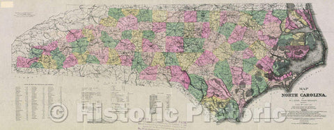 Historic Map : Map of North Carolina by W.C. Kerr, assisted by Capt. Wm. Cain, C.E. Published Under the Authority of the State Board of Agriculture. 1882., 1882 , Vintage Wall Art